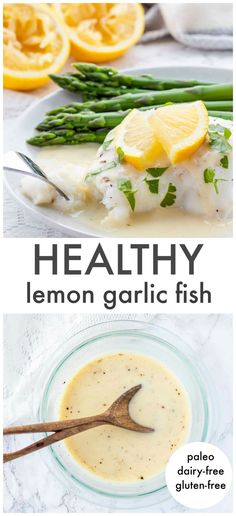 healthy lemon garlic fish recipe with asparagus and parsley