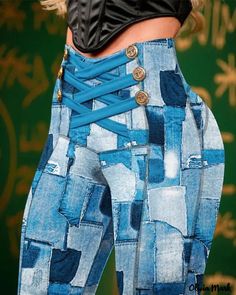 Color: blue, Size: S Glitter Pants, Printed Trousers, Pencil Pants, Blue Outfit, Pant Style, Ankle Length Pants, Pants Length, All Over, Bottom Clothes