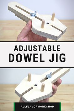 a wooden dowel jig with the words, adjustableable dowel jig