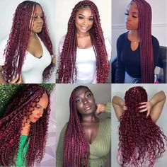 Detail Burgundy Braids, Burgundy Deep Wave, Overnight Hairstyles, Wave Texture, Bohemian Braids, Affordable Wigs, Hair Pack, Cute Box Braids Hairstyles, Deep Wave Hairstyles