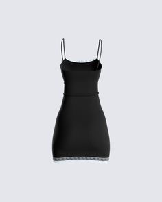 Wearing this sexy LBD will have all eyes on you 😍 Made from slinky jersey fabric, featuring adjustable straps, blue lace at the neckline and hem, and a bodycon fit - this dress is the perfect staple 🖤 Fitted Cami Bodycon Dress With Built-in Bra, Mini Slip Dress With Lace Trim For Night Out, Sleeveless Slip Dress With Contrast Lace For Night Out, Sleeveless Contrast Lace Slip Dress For Night Out, Lace Trim Mini Slip Dress For Night Out, Mini Length Lace Trim Slip Dress For Night Out, Fitted Mini Slip Dress With Lace Trim, Fitted Camisole With Contrast Lace, Fitted Lace Contrast Camisole