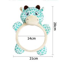 a giraffe toy with a ring around it's neck and the measurements