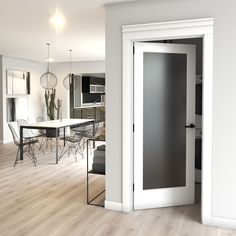 This timeless 1 Lite French door features a sophisticated and minimalist design. This beautiful door will suit any room, enlarging the ambience to give a warm and cozy felling. The frosted glass lets light through, saving on energy while offering privacy. Having a solid wood core and tempered glass panel, this door offers extra safety for you and your loved ones. This solid wood door is made from planted forest trees in accordance with FSC regulations, being an environmentally friendly product. This door is made for interior use only, and is fully finished product, so it should not be painted or stained in any way to prevent damage to the product. EightDoors 24-in x 80-in White Finished 1-panel Square Frosted Glass Smooth Solid Core Prefinished Pine Wood Slab Door | 50388019802435FR Painted French Doors, Profile Door, White French Doors, Frosted Glass Interior Doors, Slab Doors, Barn Door Installation, Frosted Glass Door, Glass Office, Glass Panel Door