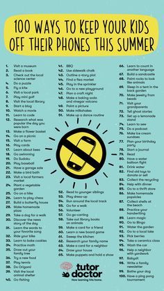 a poster with the words 100 ways to keep your kids off their phones this summer