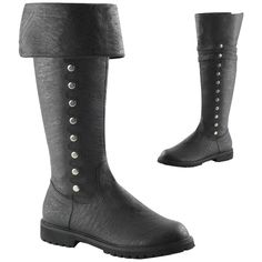 Men's cuffed, knee high boot with faux button detail with 1 1/2-inch heel. Ren Faire Shoes, Mens Tall Boots, Halloween Boots, Pirate Boots, Open Toed Shoes, Pleaser Shoes, Club Shoes, Studded Boots, Zipper Boots