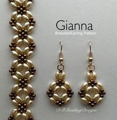 two pieces of beaded jewelry are shown on a white surface with the words giana below it