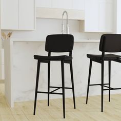 Set of 2 Faux Leather Contemporary Black Metal Frame Barstools with Integrated Footrest Black - Merrick Lane Color: One Color. Pattern: Solid. Black Bar Stools Kitchen, Leather Barstools, Black Stool, Island Chairs, Bar Stools Kitchen Island, Bar Stools With Backs, Black Bar Stools, Leather Bar Stools, Modern Bar Stools