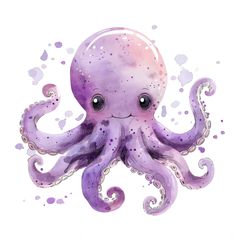 an octopus with purple watercolors on it's face