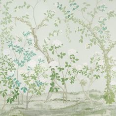 a painting of trees and flowers on a wall