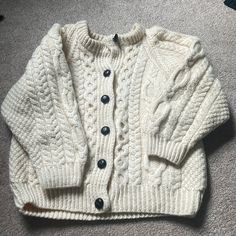 Never Worn Carraig Donn Ireland Sweater Color- Cream With Brown Buttons Size- Xl Children’s 100% Pure New Wool Sweater Made In Ireland Hand Knitted Wool Sweater Aesthetic, Ireland Sweater, Irish Wool Sweater, Hannah Core, Irish Wool Sweaters, Thrift Wishlist, Irish Sweater, Irish Fashion, Studded Sweater