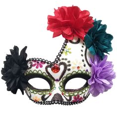 PRICES MAY VARY. Sugar Skull Half Face Mask with Roses Decoration One-Size Fits Most, Fastens with Black Ribbon Tie-On Great for costume use or home decor! Plastic Made Sugar Skull Mask Day Of The Dead Masquerade Eye Mask is perfect for carnivals, Halloween and fancy dress parties, with its gorgeous unique design, colours and glitter this red, white and black eye mask is a must have! You can create various fancy dress/Halloween characters with this mask, it can also be worn with or without a cos Mexican Halloween Costume, Black Eye Mask, Sugar Skull Party, Sugar Skull Dress, Mexican Halloween, Mask Venetian, Mexican Day Of The Dead, Skull Dress, Halloween Flowers