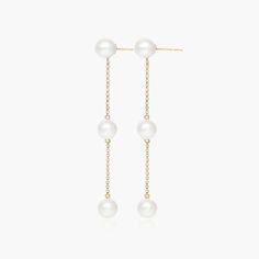 Pearl Earrings | JamesAllen.com Classic White Drop Linear Earrings, Classic Yellow Gold Briolette Pearl Earrings, Classic Briolette Yellow Gold Pearl Earrings, Yellow Gold Akoya Pearl Dangle Earrings, Jewelry Photoshoot, Bezel Set Diamond, Station Necklace, Akoya Pearls, Diamond Drops