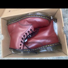 Dr Martens Cherry Red Boots Smooth Us Eight Men’s Us Nine Women’s Brand New Only Worn One Time Honestly I Love Them Except For They’re Just Too Big For Me Classic Red Winter Boots, Casual Red Plain Toe Boots, Classic Red High-top Boots, Casual Burgundy High-top Boots, Classic Boots With Red Sole And Round Toe, Classic Red Boots With Reinforced Heel, Classic Red Boots With Round Toe, Red Boots With Reinforced Heel And Plain Toe, Red Plain Toe Boots With Reinforced Heel