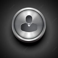 a metallic button with a person icon on the center, in front of a black background