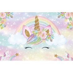 an image of a wall mural with unicorns and rainbows on it's face