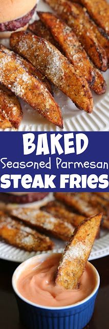 baked seasoned parmesan steak fries with ketchup and mayonnaise on the side