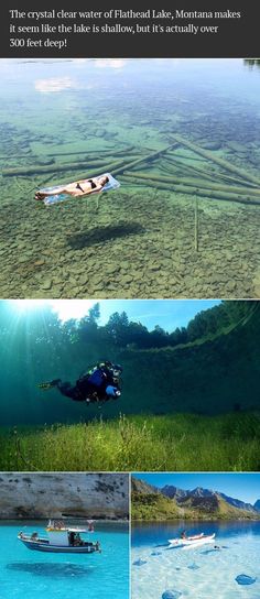 there are many different pictures of people in the water and one is diving into the water