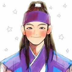 a drawing of a woman with long hair wearing a purple and blue kimono over her head