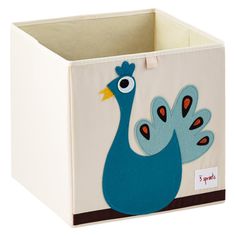 a toy storage box with a blue bird on it