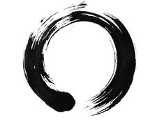 an ink drawing of a circle with two birds flying around it and the word peace written in chinese