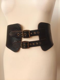 Wide Black Corset Thick Leather Vintage Belt by Killah Made In Italy  Double prong Belt length (when it is fastened) at longest position : 72 cm/ 28.3" Length at shortest position: 63 cm / 25" Width: 9 - 13 cm/ 3.5" - 5.1" Thickness of leather 0,4 cm / 0.15" Good condition See the details inside of the belt Leather Corset Belt, Character Prompts, Belt Length, Corset Belt, Leather Corset, Vintage Belt, Black Corset, Pocket Belt, Vintage Belts