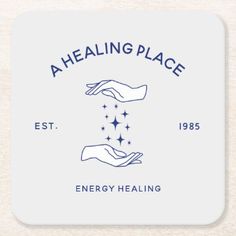 the logo for a heating place with two hands reaching out to each other and holding stars