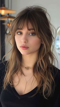 25 Slimming Hairstyles to Embrace Your Round Face Gracefully Frame Bangs Medium Hair, Hair Styles Bangs Long Hair, Frame The Face Haircut, Haircuts Face Framing Bangs, Wispy Thick Bangs, Bangs Thick Hair Round Face, Wispy Fairy Bangs, Light Bangs Hairstyles, Hideable Bangs