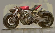 an artistic painting of a motorcycle on display