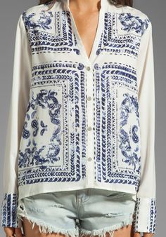 INSIGHT Bandana Shirt in Almond at Revolve Clothing - Free Shipping! Bandana Shirt, Shop Till You Drop, Classy Casual, Revolve Clothing, Beautiful Clothes, Delft, Scarf Print, Fashion Details, Cute Fashion