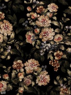 Vintage Floral Tapestry Photography Backdrop - Elegant vintage floral photography backdrop with detailed flowers on a black background. Vintage Rose Background, Romantic Background Aesthetic, Fondos Vintage Aesthetic, Loewe Print, Flowers Aesthetic Vintage, Dark Floral Background, Vintage Pattern Wallpaper, Flower Palette, Tapestry Backdrop