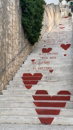 some steps with hearts painted on them