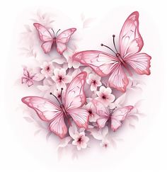 pink butterflies and white flowers on a light background with space for your text or image