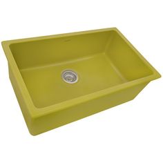 a yellow sink with a drain in it