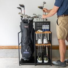 golf bag rack #size_single Golf Club Storage Ideas, Golf Club Rack Diy, Garage Organization Golf Clubs, Putter Display Rack, Golf Club Storage, Golf Club Organizer, Golf Storage, Kayak Storage Garage, Golf Furniture