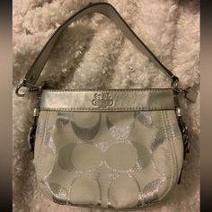 Nwot Bag From Coach Mini Shoulder Bag Metallic Fabric Body With Metallic Leather Details Silver Shoulder Bag, Bags Coach, Metallic Fabric, Mini Shoulder Bag, Metallic Leather, Coach Bags, Shoulder Bags, Bag Lady, Shoulder Bag