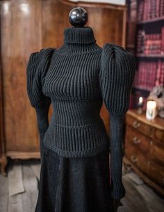 Victorian Ladies Sweater 1897 Leg of Mutton Cycling Jumper - Etsy Victorian Cycling Sweater, Victorian Modern Fashion, Victorian Sweater, Goth Knitting, Deconstructed Sweater, Victorian Knitting, Sweater Corset, Victorian Crochet Patterns, Modern Victorian Fashion