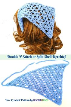 a crocheted headband is shown with the words double v - stitch or split kerchelf