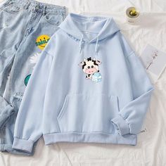 Bats Aesthetics, Clothes Kawaii, Moo Cow, Moo Moo, Milk Box, Style Kawaii, Pink Milk, Streetwear Sweatshirt, Cat Hoodie