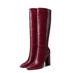 • Upper Material: Microfiber • Boot height: knee length • Heel type: square heel • Lining material: short plush • Toe shape: pointed toe • Winter season • Outsole Material: Rubber • Heel Height: Super High (8cm up) • Platform Height: 0-3cm • Fit: Fits true to size, take your normal size • Import Product Burgundy Knee High Boots, Boots Knee Length, Red Heel Boots, Red Knee High Boots, Maroon Boots, Red Leather Boots, Heel Knee High Boots, Burgundy Boots, Dr Shoes