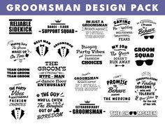 the groomsman design pack is shown in black and white