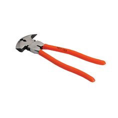 an orange handled pair of pliers on a white background