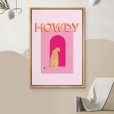 a pink and yellow poster with a cheetah in the doorway that says,'hollywood '