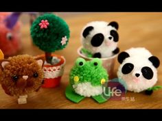 several small stuffed animals sitting next to each other