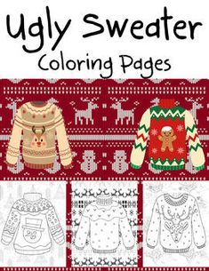 ugly sweaters coloring pages for adults and children to color with christmas jumpers on them