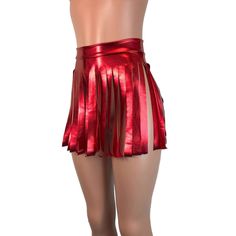 Red metallic spandex fringe skirt. This skirt fits below the belly button and is cut into strips on the bottom. The skirt length is about 14" from top to bottom - but if you'd like it longer or shorter, please say so in the comments. Blossom Costumes, Best Costume Ever, Rave Clothing, Green Mermaid, Fringe Skirt, Bell Bottom Pants, Skirt Fits, Rave Wear, Rave Outfits