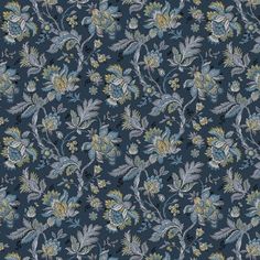 a blue and yellow floral pattern on fabric