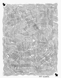 a black and white drawing with lines in the shape of an abstract pattern on paper