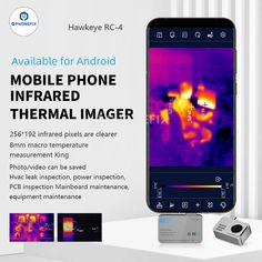 an image of a cell phone with thermal images on the screen and text that reads, available for android mobile phone infrared imager