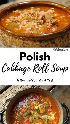 polish cabbage and red soup recipe with text overlay