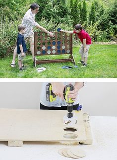 two photos side by side one with a bench and the other with holes in it